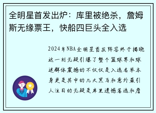 全明星首发出炉：库里被绝杀，詹姆斯无缘票王，快船四巨头全入选
