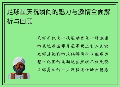 足球星庆祝瞬间的魅力与激情全面解析与回顾