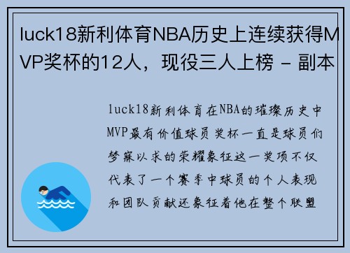 luck18新利体育NBA历史上连续获得MVP奖杯的12人，现役三人上榜 - 副本